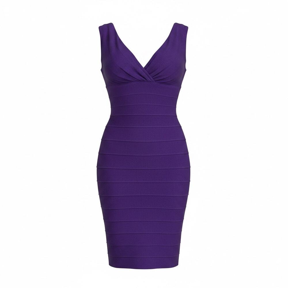 Adrianna Papell Purple Bandage Sheath Dress V Neck Elegant Cocktail Wedding 6